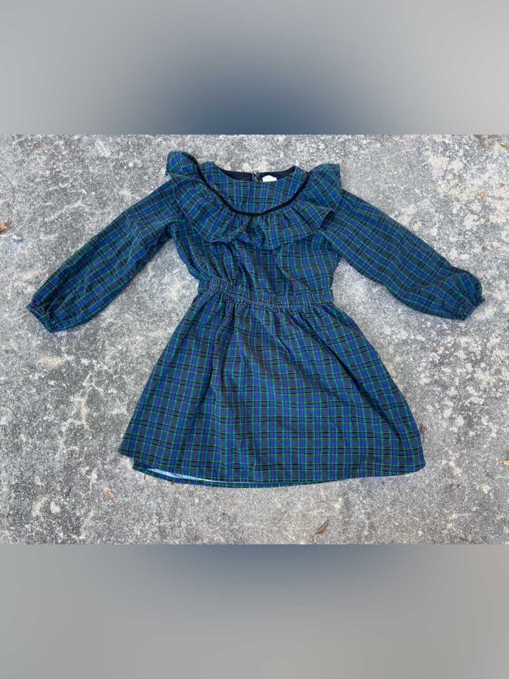 Crewcuts Navy and Green Plaid Ruffle-Trim Dress
